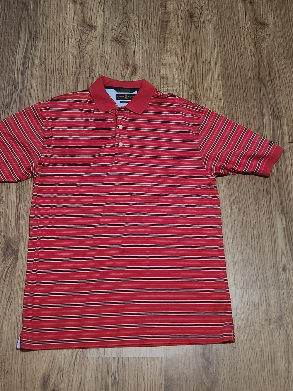 Tommy Hilfiger Red White and Black Striped Golf Polo